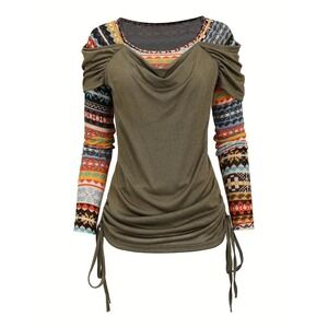 Women's Green & Boho Print Multicolor 2-in-1 Top XL
